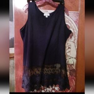 Women's Blk Lace-Hem Tank Top Xl